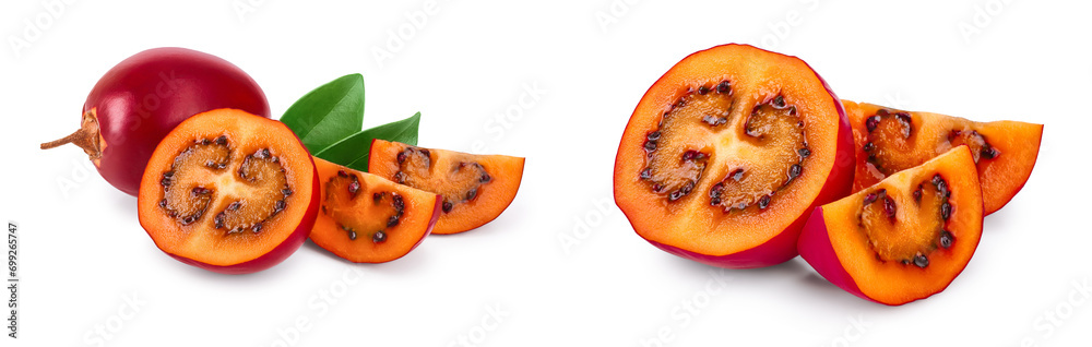 Fresh tamarillo fruit with leaves isolated on white background Fresh tamarillo fruit with leaves isolated on white background