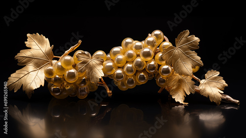 Goldene Weintrauben vor schwarzem Hintergrund. Illustration