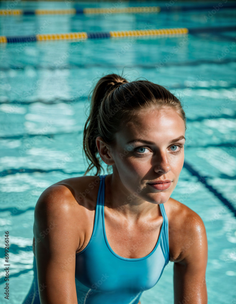 photo of beautiful woman as a swimmer athlete with swimming suit at swimming pool, generative AI photo of beautiful woman as a swimmer athlete with swimming suit at swimming pool, generative AI
