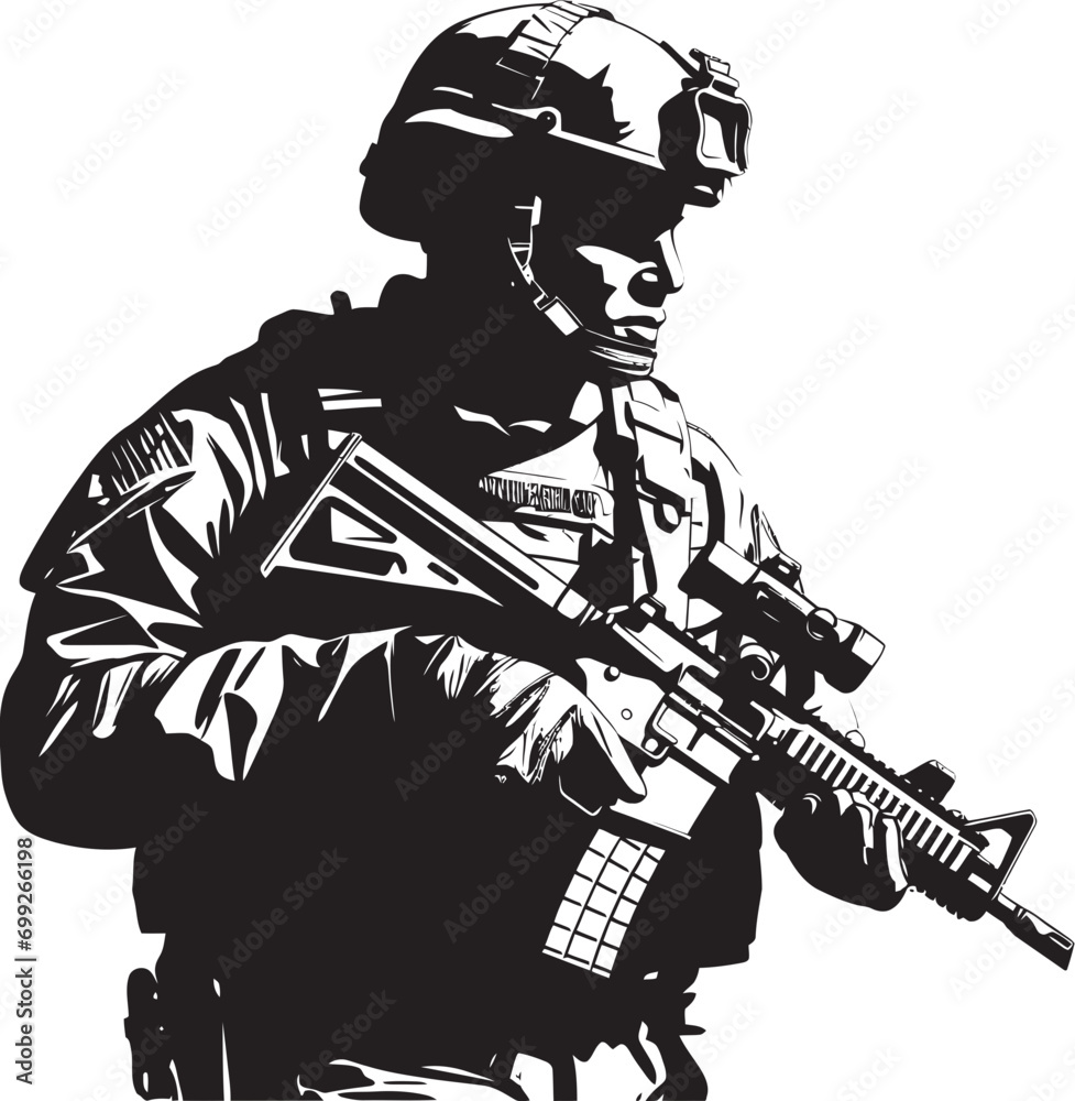 Combat Vanguard Armed Forces Emblem Design Tactical Guardian Armed Soldier Black Icon Combat Vanguard Armed Forces Emblem Design Tactical Guardian Armed Soldier Black Icon