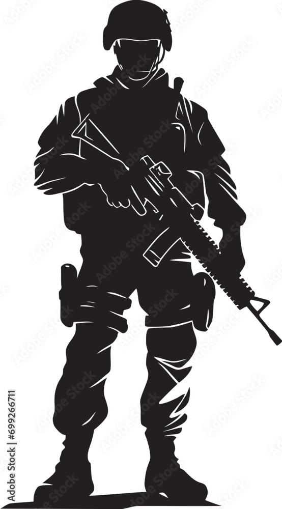 Obraz premium Battle Ready Warrior Black Emblem Strategic Defender Armed Sentinel Logo