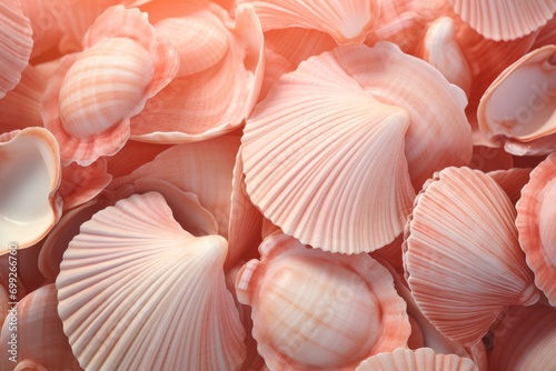 A close-up of a bunch of shells. Monochrome peach fuzz color background