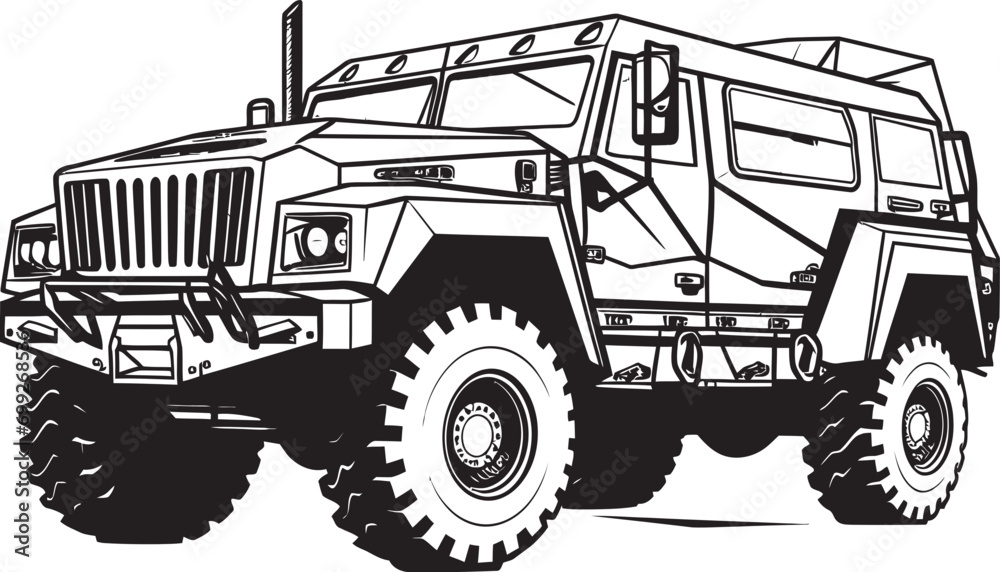 Naklejka premium Defensive Expedition Military Vehicle Icon Warrior s Ride Black Army 4x4 Logo