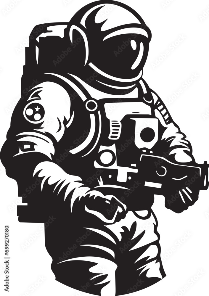Fototapeta premium Orbital Adventurer Vector Astronaut Symbol Cosmos Voyager Black Space Explorer Logo