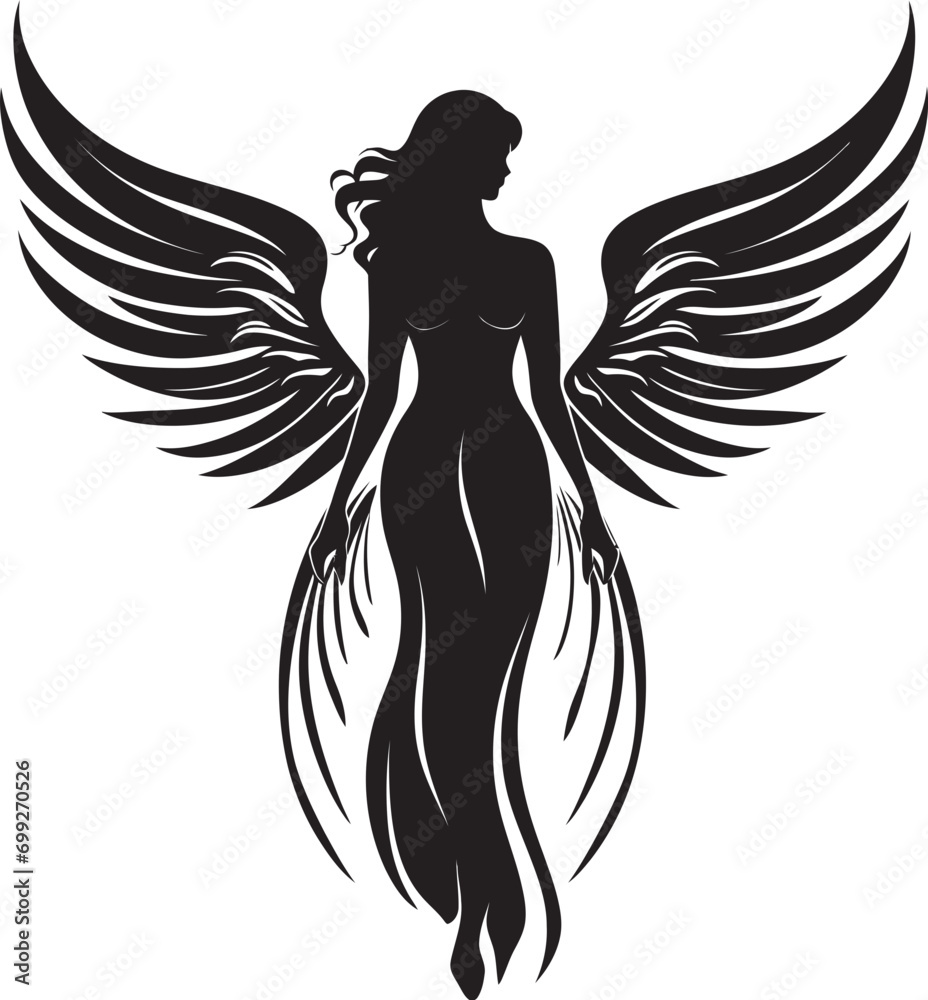 Divine Serenity Black Angel Logo Design Ethereal Messenger Vector Winged Symbol Divine Serenity Black Angel Logo Design Ethereal Messenger Vector Winged Symbol