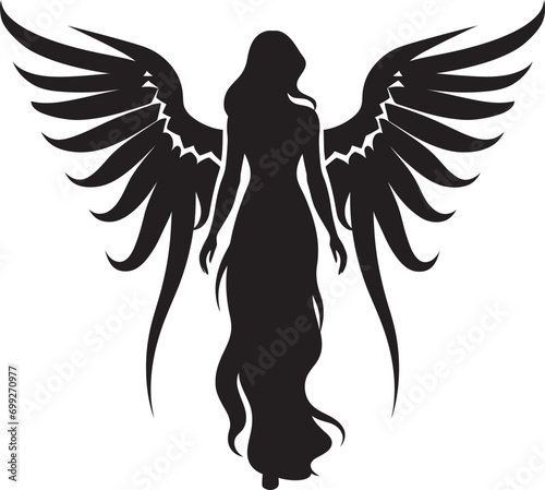 Radiant Serenity Black Angel Logo Celestial Elegance Angel Wings Icon