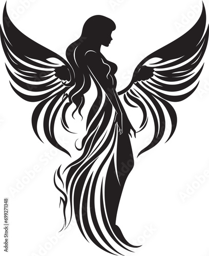 Seraphic Elegance Vector Angel Wings Celestial Harmony Angelic Black Logo