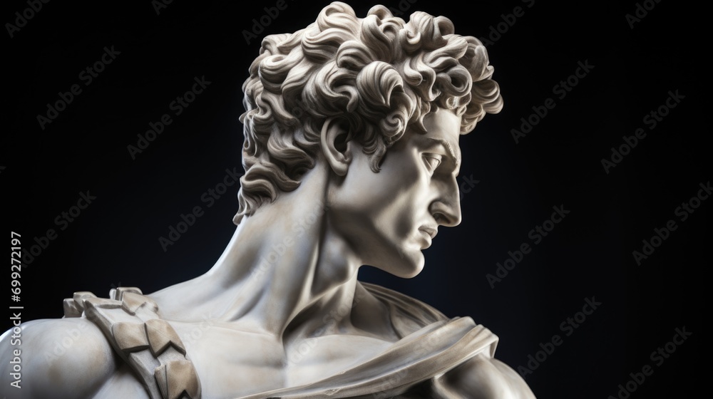 a depiction of a classic Renaissance marble statue that captures the intricate detail of a muscular male figure. a depiction of a classic Renaissance marble statue that captures the intricate detail of a muscular male figure.