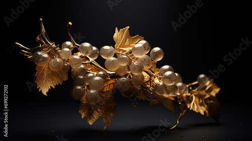 Goldene halbdurchsichtige Weintrauben vor schwarzem Hintergrund. Künstlerische Illustration