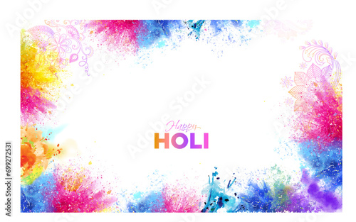 Holi background banner design with happy holi text. Indian festival of colors.