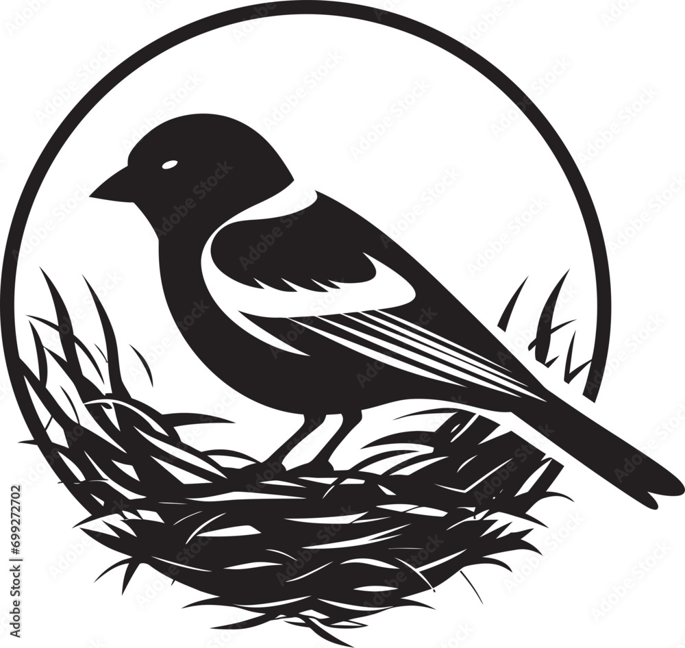 Obraz premium Aviary Builder Black Bird Icon Weaving Wings Vector Nest Emblem