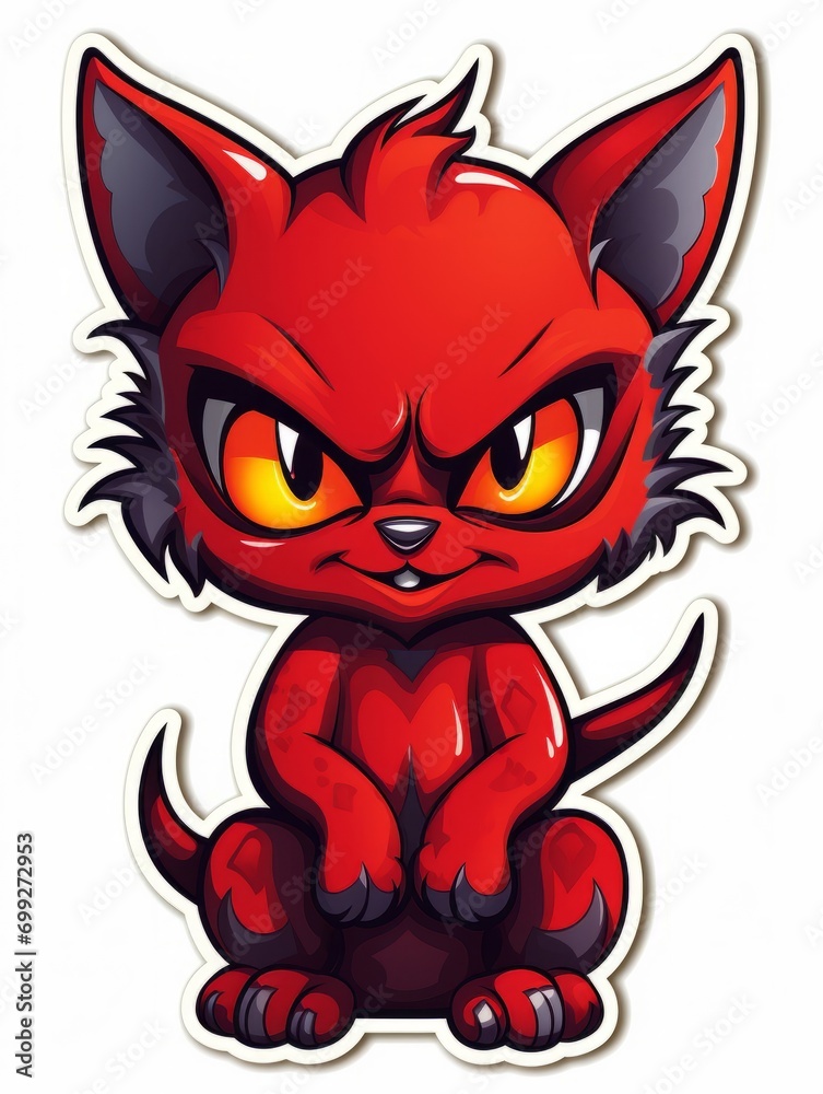 Cartoon sticker evil daemon kitten, AI Cartoon sticker evil daemon kitten, AI
