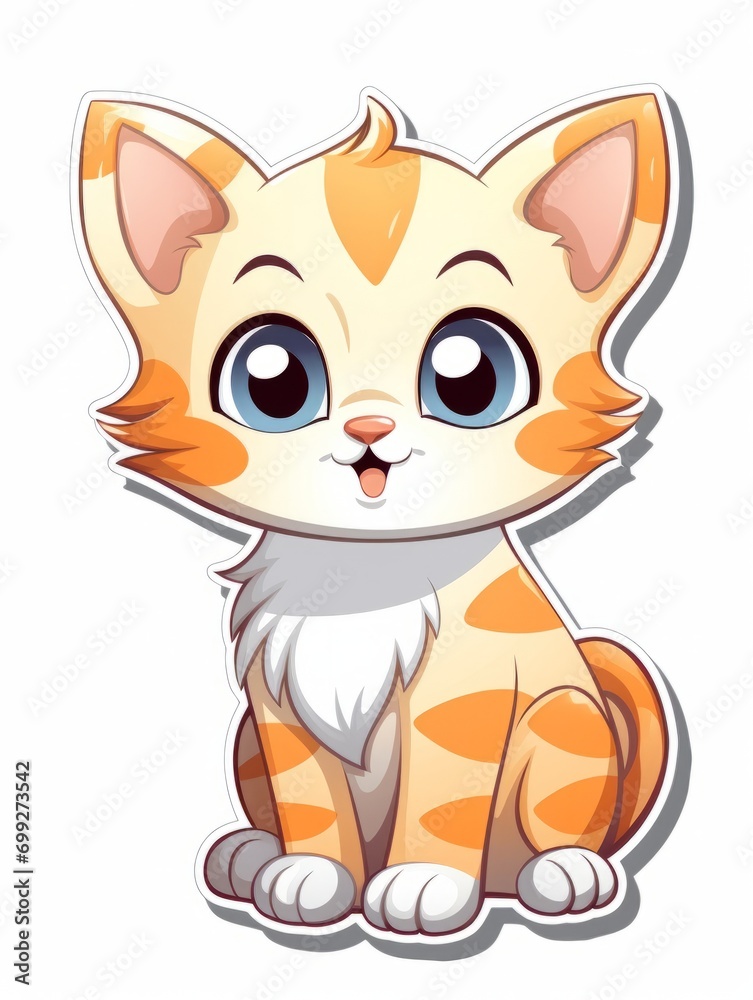 Cartoon sticker sweet angel kitten, AI