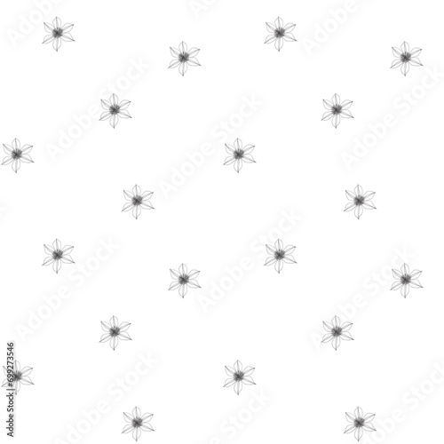 Line art Floral background. Delicate seamless vector pattern flowers of clematis. Hand drawn elements for design packaging textile wallpaper fabric