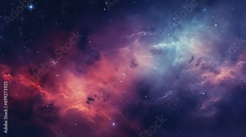 Purple and red color tones of outer space galaxy, supernova nebula background photo