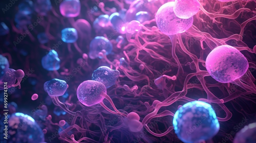 virus cells in dark purple background virus cells in dark purple background