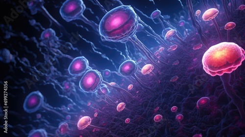 virus cells in dark purple background