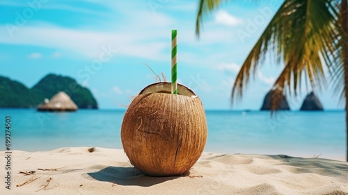 Sunny Thai Beach with Coconut and Islands