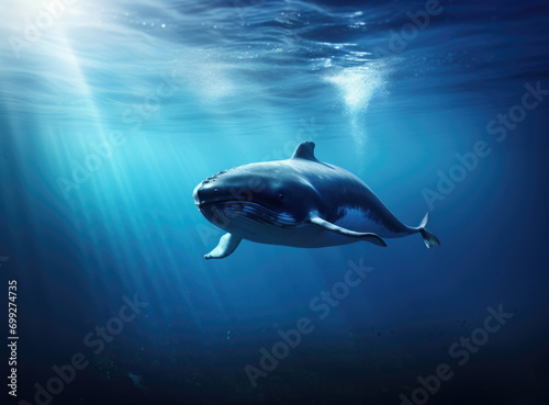 the whale swimming in the ocean on a background that is blue stock  © grigoryepremyan