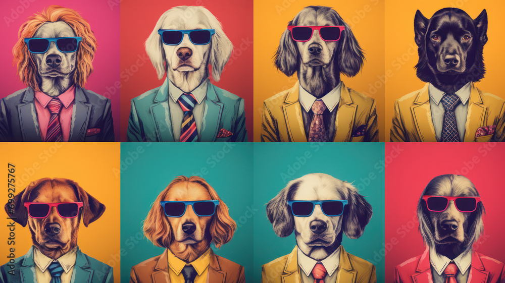 Colorful Dog Breeds Poster in Risography Style Colorful Dog Breeds Poster in Risography Style