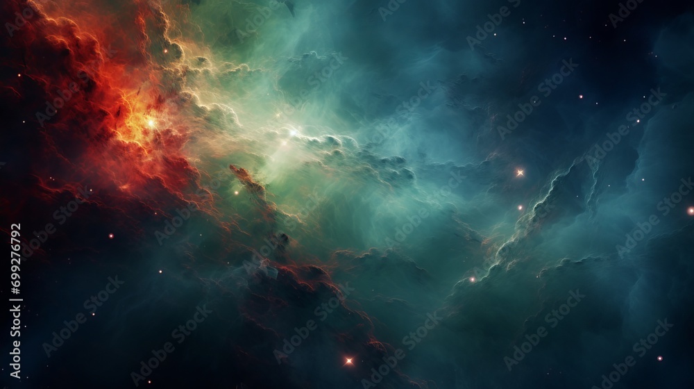Obraz premium Green and red color tones of outer space galaxy, supernova nebula background