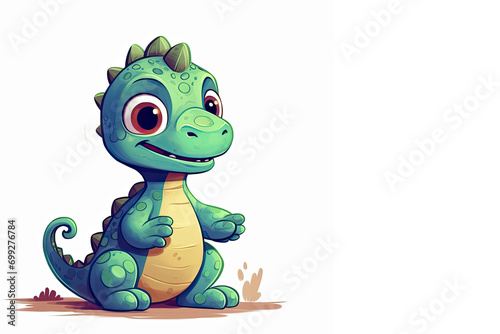 Cartoon baby dinosaur on a white background with copy space
