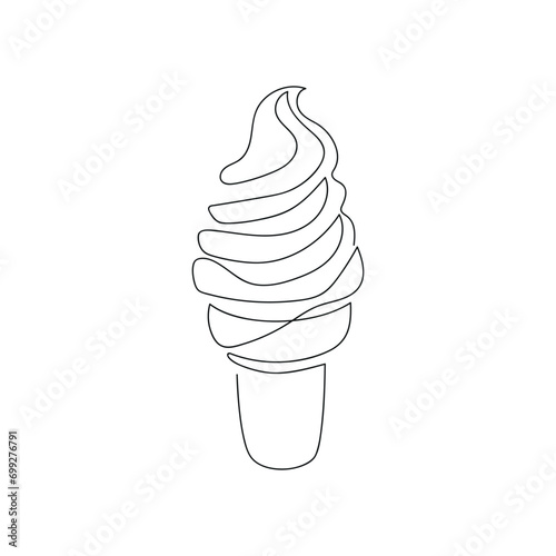 Ice cream drawn in one continuous line. One line drawing, minimalism. Vector illustration.