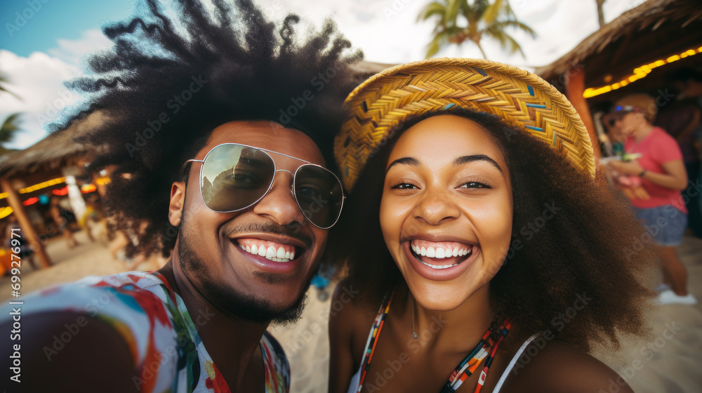Happy african american couple having fun on beach vacation. Happy african american couple having fun on beach vacation.