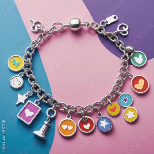 Colorful Pop Art Styled Silver Charm Bracelet on Dynamic Background Gen AI