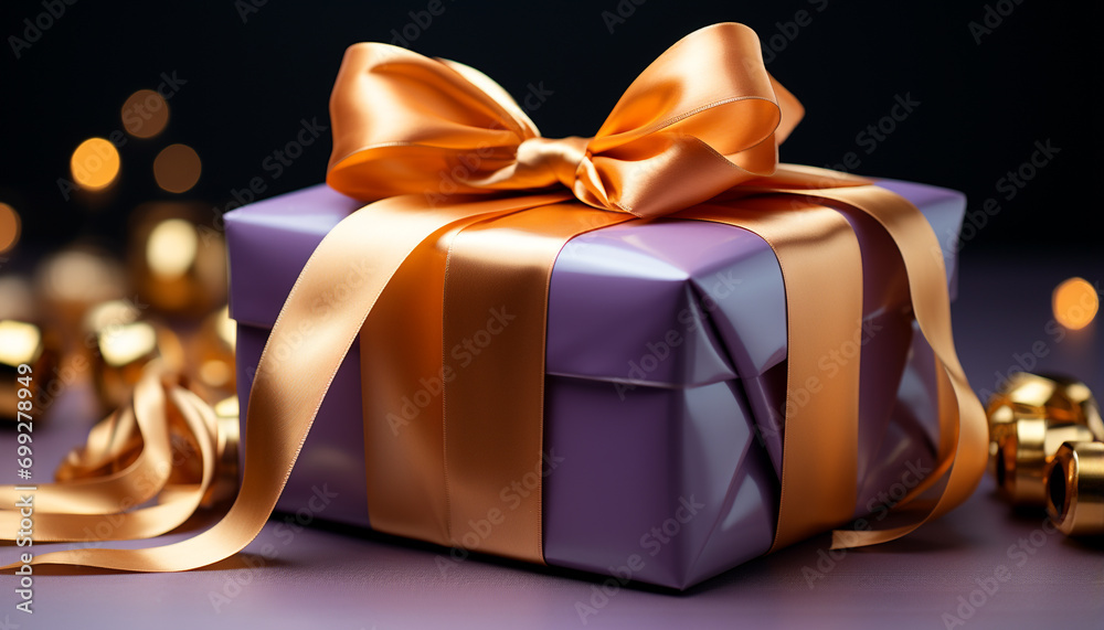 Shiny gold gift box wrapped in glittery wrapping paper generated by AI Shiny gold gift box wrapped in glittery wrapping paper generated by AI