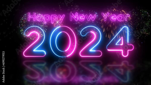 happy new year 2023 eve party loop. serpentine happy new year 2024. Abstract motion background shining snow falling 2024 background. beautiful midnight happy new year 2024