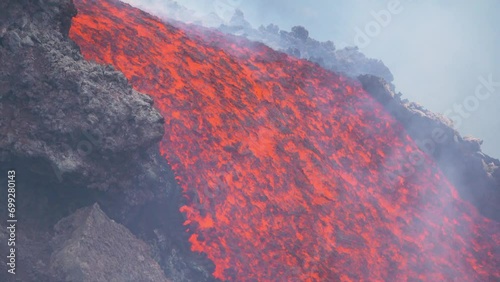 Etna Eruption in Sicily. Lava flow 