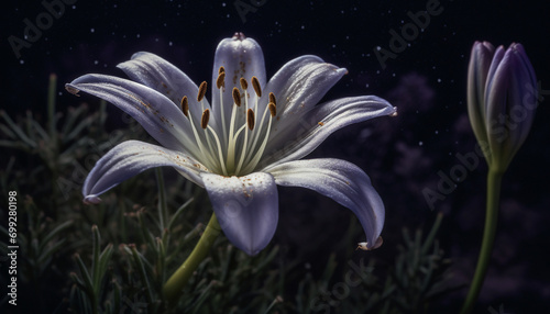 A beautiful purple flower blossoms in a green meadow during spring generated by AI