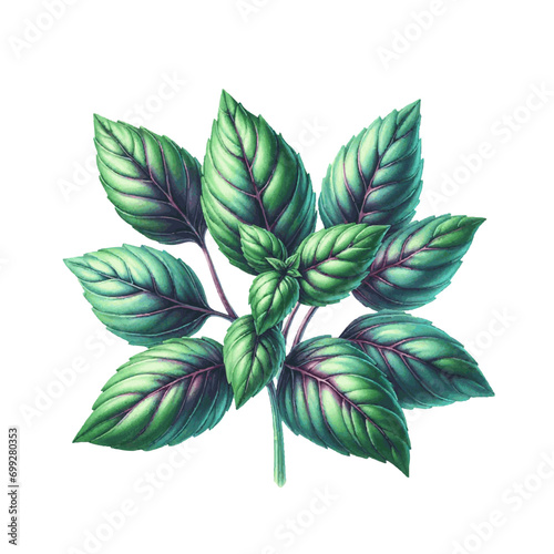 green basil herb with leaves watercolor paint on white for greeting card wedding design