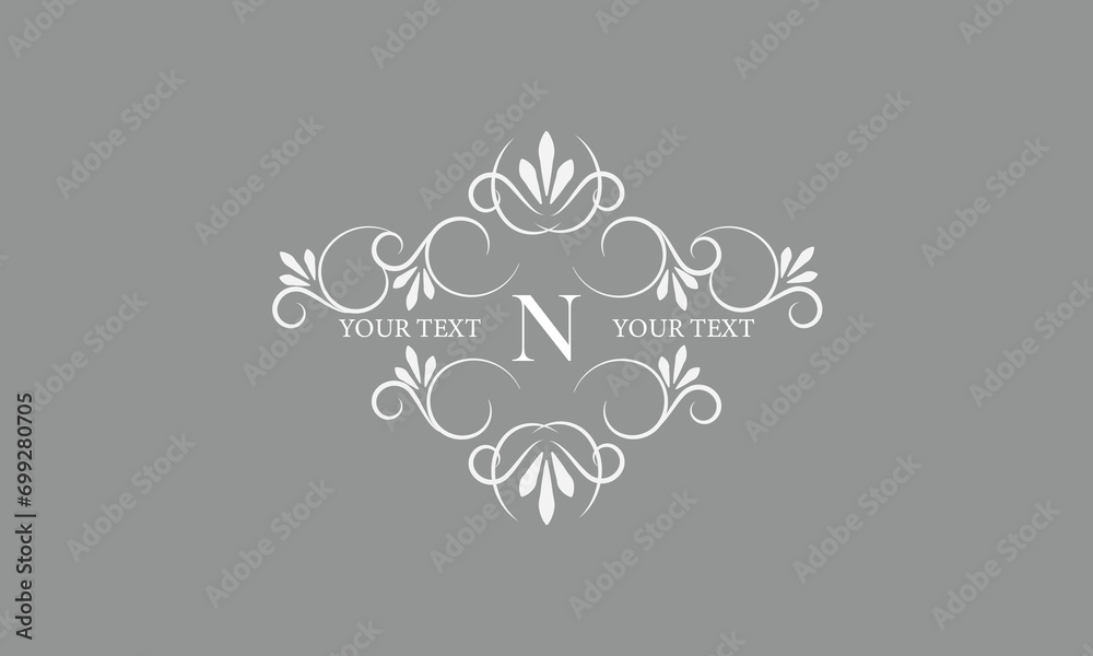 Decorative monogram design with letter N in the center. Luxury logo for sign, restaurant, boutique, cafe, hotel, heraldry, jewelry, fashion
