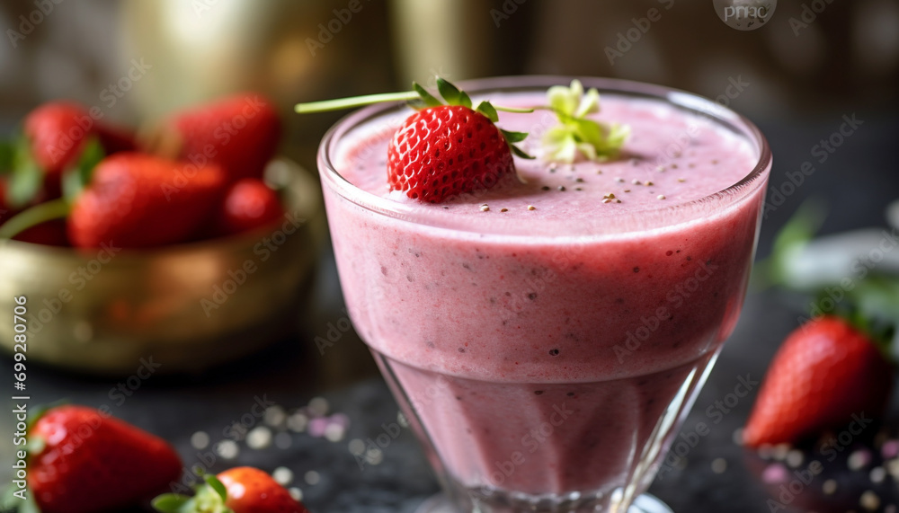 Fresh strawberry milkshake, a healthy and delicious summer gourmet dessert generated by AI Fresh strawberry milkshake, a healthy and delicious summer gourmet dessert generated by AI