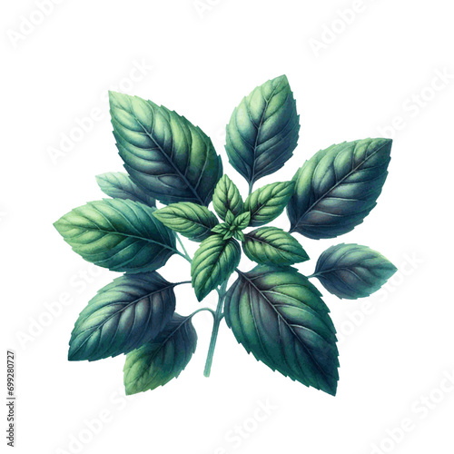 green basil herb with leaves watercolor paint on white for greeting card wedding design