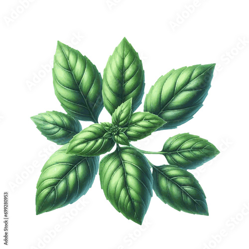 green basil herb with leaves watercolor paint on white for greeting card wedding design