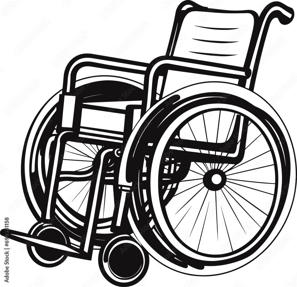 Wheel chair silhouette with shadow and text on a white background. Stock competition of people with disabilities to move. Handicap. AI generated illustration.