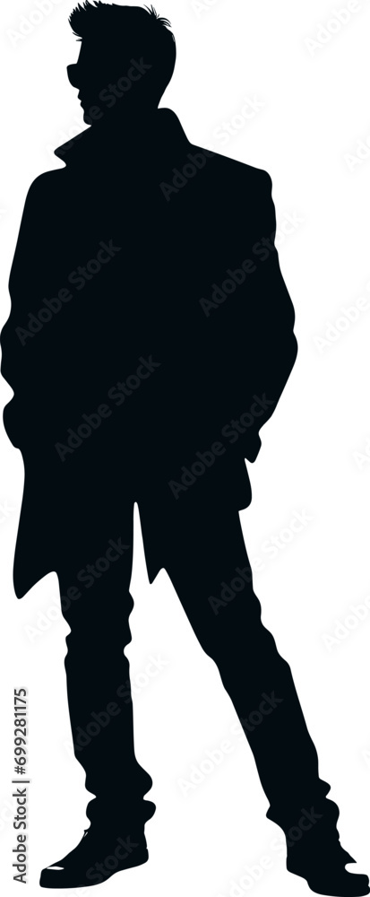 Handsome man silhouette vector on white background. AI generated illustration.