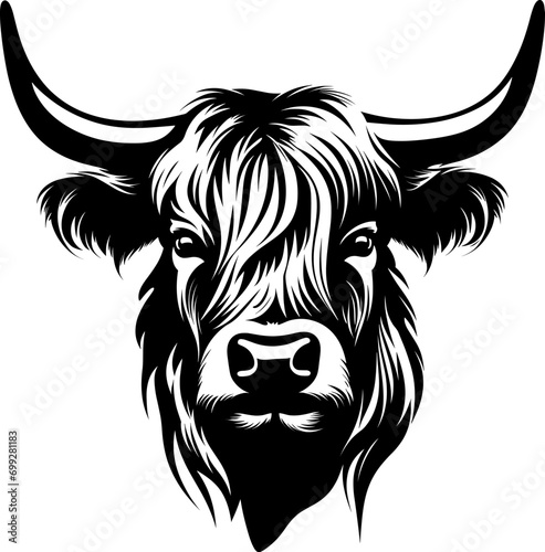 Highland cow detailed silhouette hand drawn vector. AI generated illustration.
