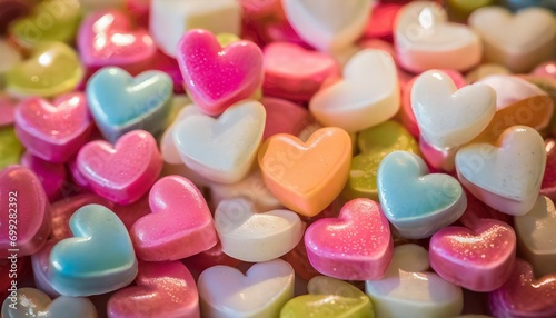 Colorful heart shaped candies and sweets for valentine's day