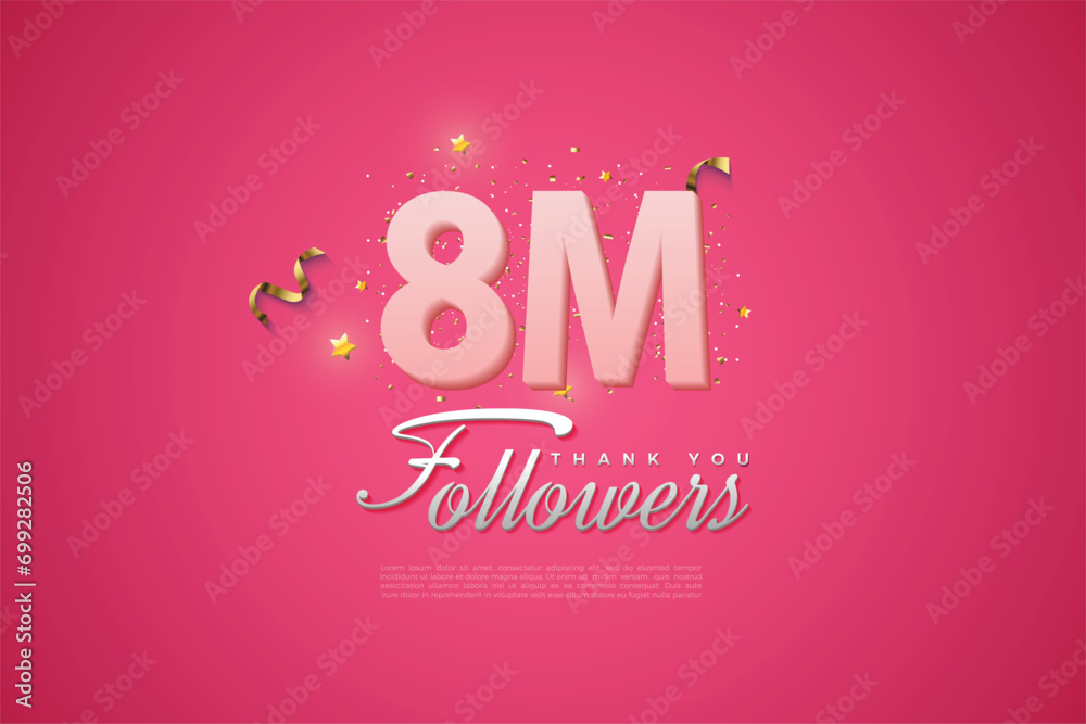 8000 followers card light Pink 8M celebration on Pink background, Thank you followers, 8M online social media achievement poster,