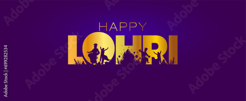 Lohri festival creative banner poster design. Indian punjabi bhangra dance and bonfire.