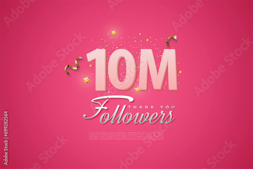 10000 followers card light Pink 10M celebration on Pink background, Thank you followers, 10M online social media achievement poster,
