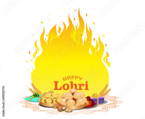 Lohri festival bonfire creative poster design. Indian punjabi sikh culture and traditional festival.