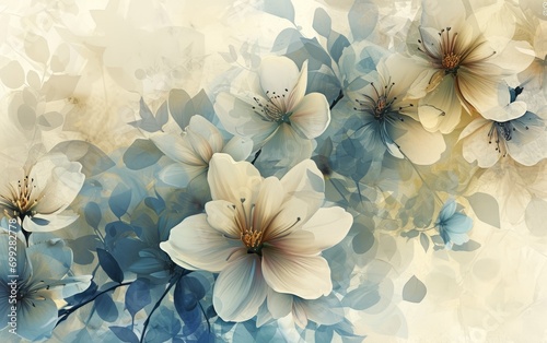 Abstract floral background with flowers in pastel colors, watercolor painting