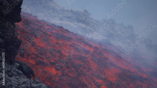 Etna Eruption in Sicily. Lava flow 