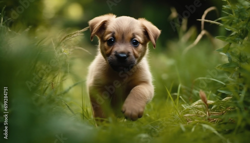 Cute puppy playing in the grass, enjoying the outdoors generated by AI
