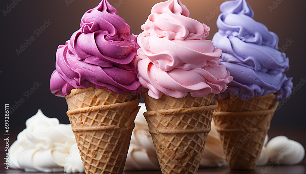Homemade ice cream sundae, a sweet indulgence on a summer day generated by AI Homemade ice cream sundae, a sweet indulgence on a summer day generated by AI